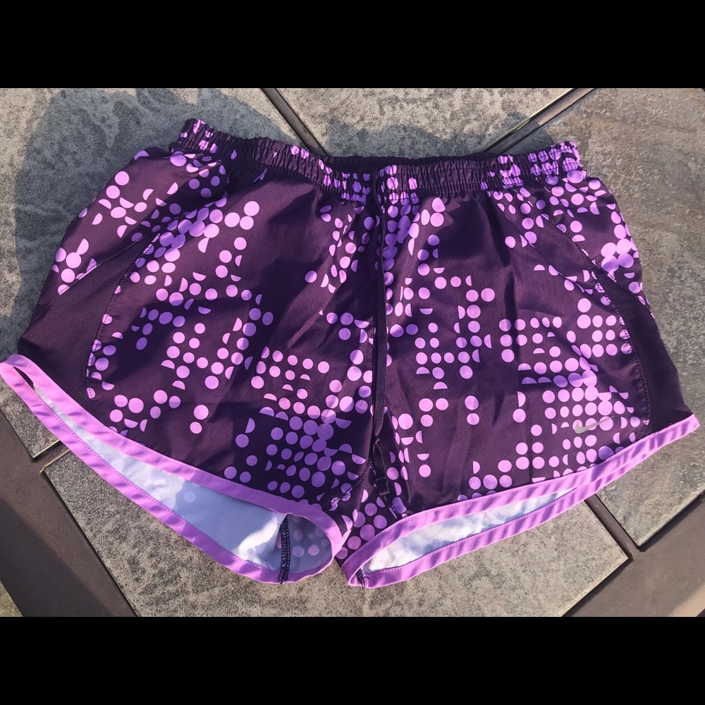 Purple patterned Nike lined running shorts